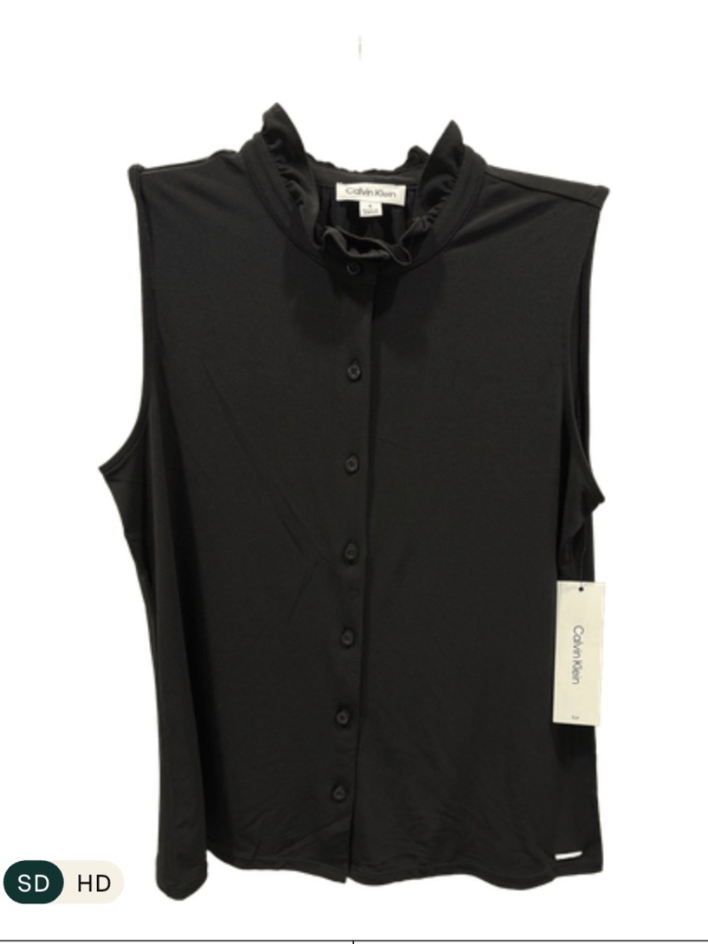 CALVIN KLEIN Jet Black Ruffle Collar Blouse WOMEN'S · SIZE SMALL · BUTTON FRONT - Picture 3 of 5